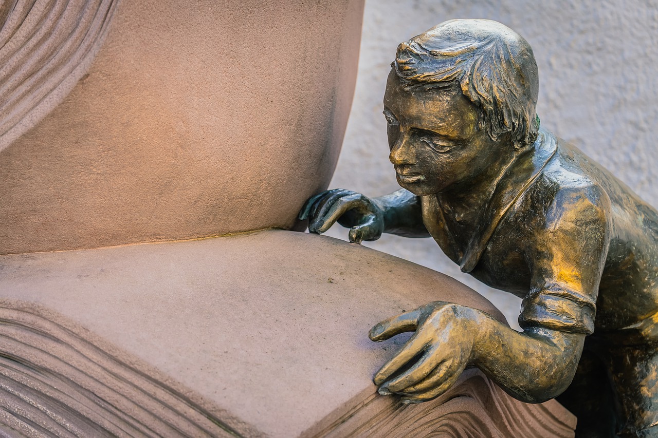 sculpture, bronze, child